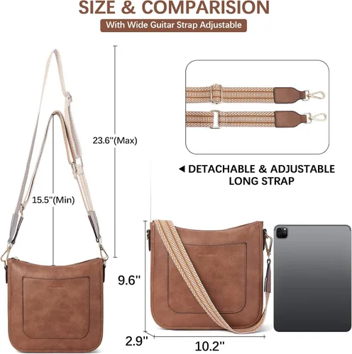 Vista 4 de BOSTANTEN Bolsas cruzadas de hombro para mujer, de piel vegana, a la moda, con correa de guitarra ajustable