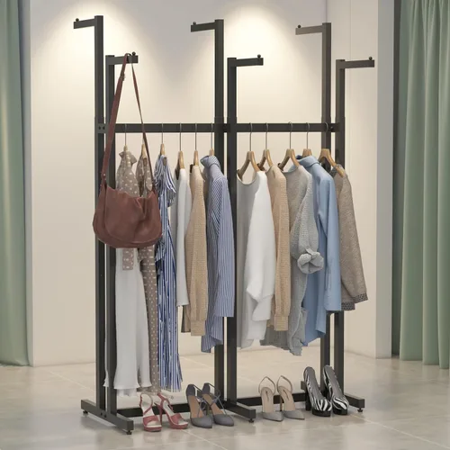 Vista 12 de Percheros de Ropa Negros con 4 Brazos Rectos, Perchero de Metal para Colgar Ropa, Perchero Independiente Heavy Duty, 46" a 63" de Altura Ajustable