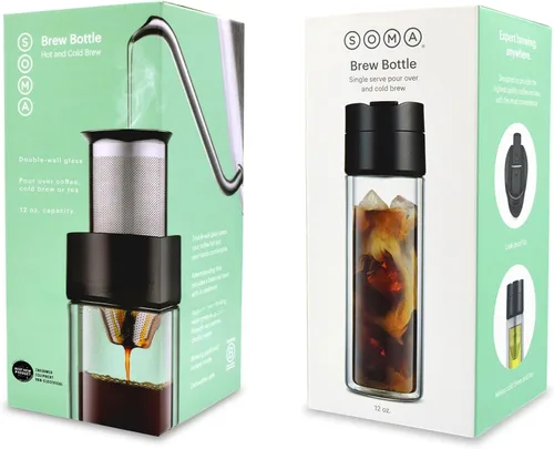 Vista 2 de Botella de té y café de doble pared de cristal de Soma, Negra, 12 onzas (SM18501K)