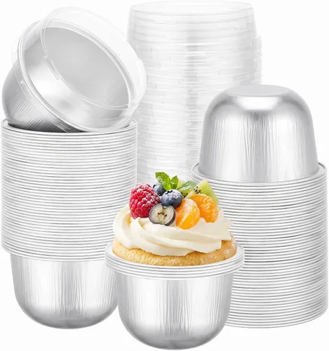 Vista 14 de Beasea Tazas de Ramekin de Aluminio con Tapa, 50 Unidades 6.1oz 180ml Mini Ramekins Desechables de Aluminio para Horno, Tazas Redondas para Cupcakes