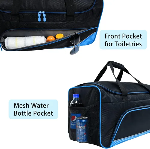 Vista 6 de Uarition Bolsa de gimnasio para hombre, 21 pulgadas, grande, para viajes y deportes, AzulNegro, Bolsa de gimnasio para hombre