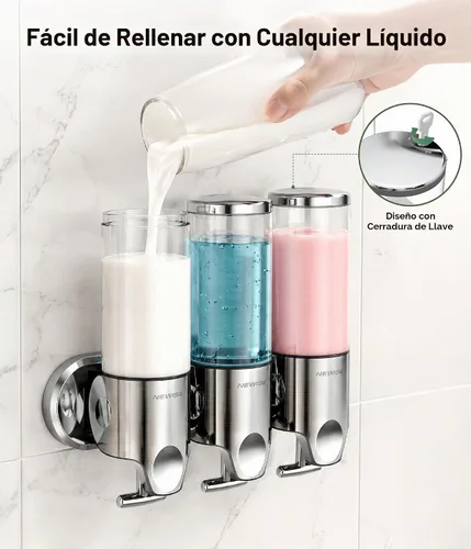 Vista 5 de Dispensador de jabón de ducha, 3 cámaras de 16.9 onzas, montaje en pared Transparente