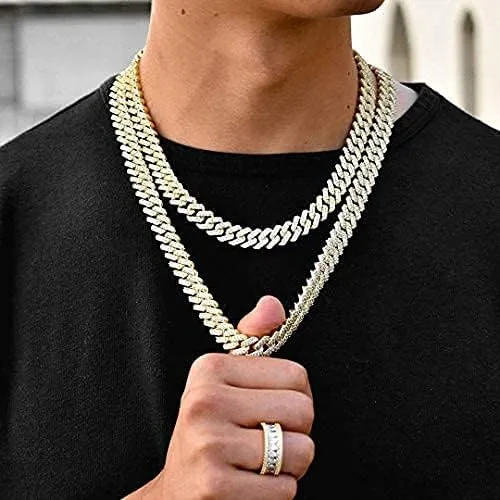 Vista 2 de Collar o pulsera chapada en oro de 14 quilates con eslabones cubanos de Miami de 0.47 pulgadas (personalizable)