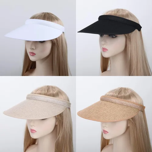 Vista 6 de MULIMU Paquete de 4 viseras solares de ala ancha para mujer, protección UV UPF50+, visera de golf con clip, One Size-Medium