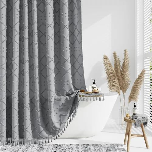 Vista 12 de Dynamene Cortina de ducha de tela de 36 x 72 pulgadas, diseño bohemio, geométrico, a rayas, para baño, juego de cortina de ducha estrecha gruesa