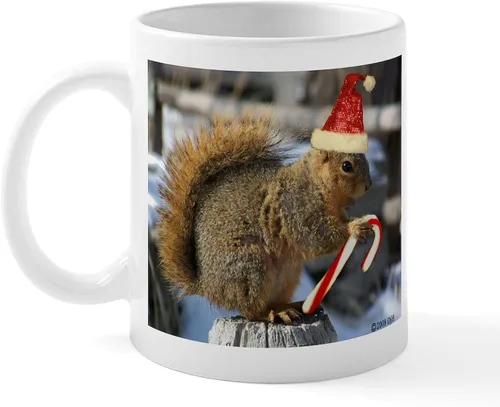 Vista 2 de CafePress Taza navideña de ardilla de 11 oz (11.0 fl oz) taza de café de cerámica