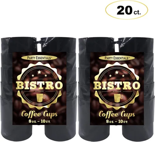 Vista 3 de Party Essentials Taza de café de plástico duro de 8 onzas con asa, 20 unidades, color negro bistró