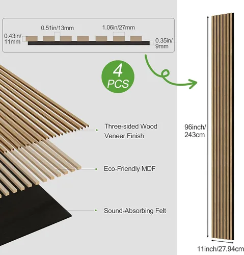 Vista 24 de Paquete de 2 paneles de madera para pared, paneles acústicos de listones de madera de 48 x 24 pulgadas, paneles acústicos para decoración de paredes