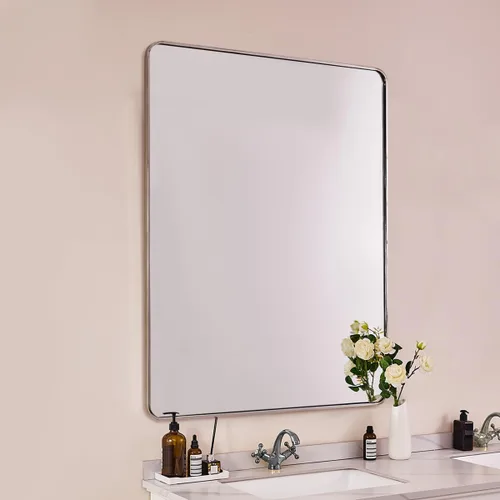 Vista 72 de Espejo de latón para baño, espejo rectangular redondeado de 22x30 pulgadas con marco de metal cepillado dorado, espejo de tocador de baño sin