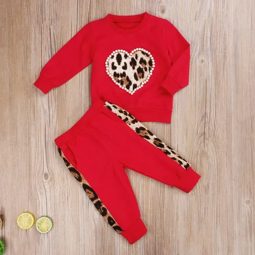 Vista 7 de Niño Bebé Niña Niño Leopardo Traje Jersey Tops Pantalones Chándal 2pcs Conjunto Otoño Invierno Ropa