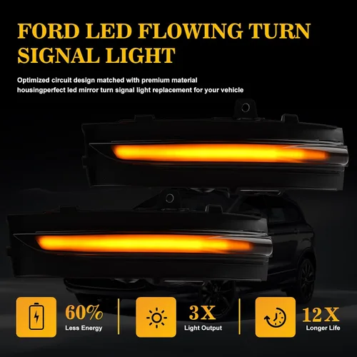 Vista 5 de [2 piezas] Luces de señal de giro secuenciales de espejo lateral para Ford Edge 2015 2016 2017 2018 lente ahumada ensamblada FT4B13B382AA