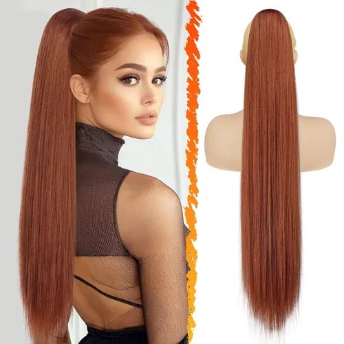 Vista 15 de Barsdar Extensión de cola de caballo marrón oscuro - Extensiones de cola de caballo cortas y rectas de 14 pulgadas con cordón para mujeres