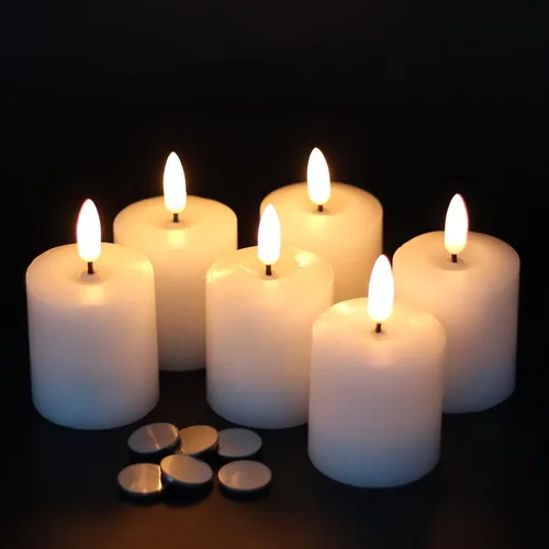 Vista 16 de GenSwin 12 velas de té recargables con base de carga y temporizador remoto, velas LED sin llama, funciona con pilas, para Halloween, otoño, mesa