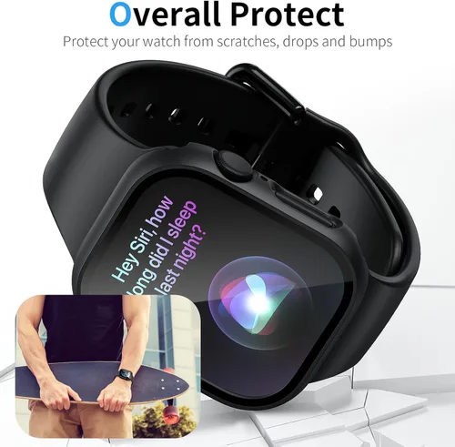 Vista 4 de WISKII - Juego de 2 protectores de pantalla y fundas para Apple Watch Series 9/8/7 de 41 mm, cubierta protectora ultradelgada de policarbonato duro