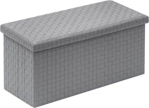 Vista 8 de B FSOBEIIALEO Taburete plegable de piel sintética, reposapiés de banco largo, caja de juguetes, color negro, 30.0 x 15.3 x 15.2 in