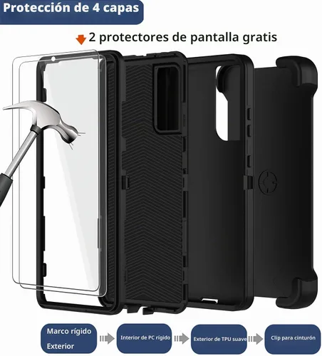 Vista 3 de Funda para Samsung Galaxy S20 FE 5G con funda de clip para cinturón, 2 protectores de pantalla, resistente grado militar, cuerpo completo, a prueba