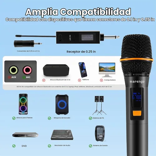 Vista 2 de Micrófonos inalámbricos, micrófono profesional UHF de metal dual para karaoke inalámbrico con receptor recargable (260 pies), conectar y usar