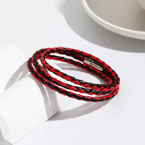 Vista 2 de Long tiantian Pulsera trenzada multicolor de doble envoltura, pulsera de cuero con cierre de acero inoxidable, pulsera de cuerda de cuero