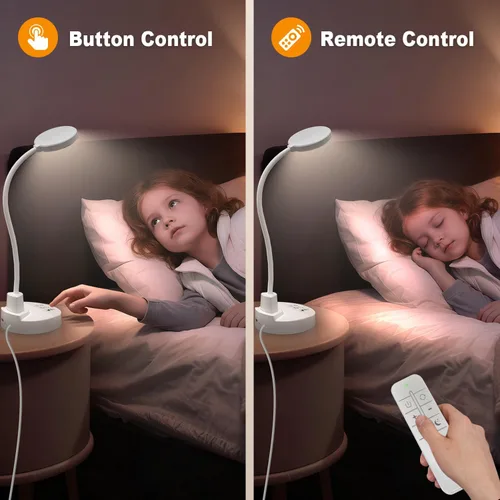 Vista 4 de Lámpara de escritorio LED de 15 W con puertos de carga USB, [botón y control remoto] Lámpara de mesa regulable con 3 modos de color, 5 niveles