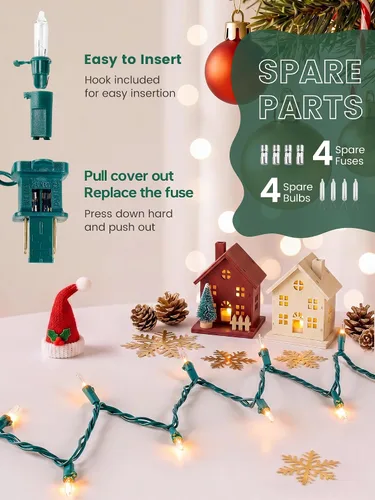 Vista 6 de Luces de Navidad, 35 unidades, 9.8 pies, luces de Navidad transparentes, incandescentes, mini luces para árbol de Navidad, para interiores y blanco