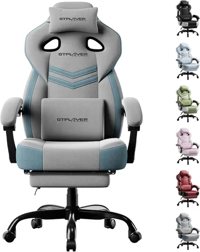 Vista 10 de GTPLAYER Sillas de juegos para adultos, asiento ergonómico grande y alto para juegos con reposapiés y soporte lumbar, cómoda silla de oficina