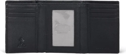 Vista 43 de Cartera de cuero RFID hecha a mano para hombres, elegante cartera de bolsillo frontal triple con 2 ranuras para identificación y 9 tarjetas, Azul
