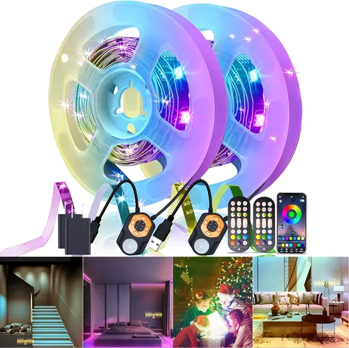 Vista 7 de Tira de luz LED con sensor de movimiento debajo de la cama, 9.84 pies, control remoto/aplicación, regulable, sincronización de música, temporizador