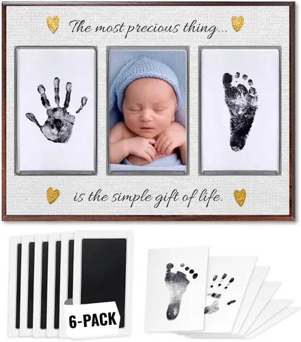 Vista 13 de Kit de manos y huellas sin tinta, placa de recuerdo de bebé y regalos de baby shower, ideal como regalo de mamá, marcos de fotos para guardería, kit