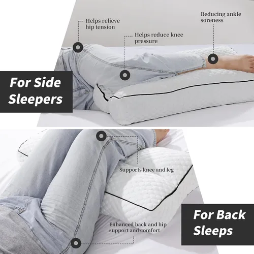 Vista 5 de Almohada de rodilla de espuma viscoelástica triturada para dormir de lado, almohada entre las piernas para alinear la columna vertebral, almohada