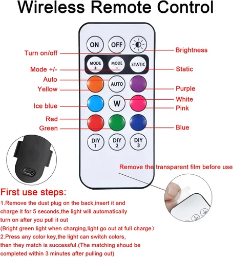 Vista 5 de Luces estroboscópicas inalámbricas con control remoto, motocicleta, coche, LED, 8 colores, anticolisión, carga USB, impermeables, luces