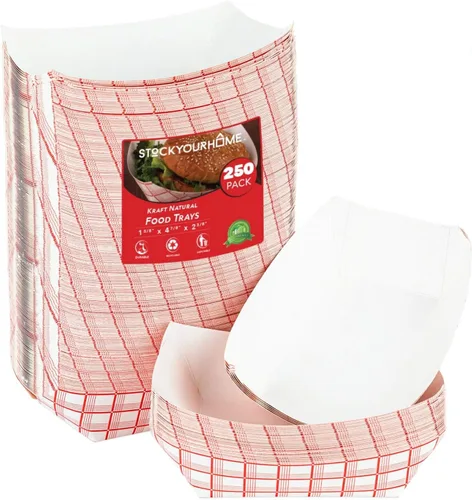 Vista 18 de Botes pequeños de papel para alimentos (paquete de 100) bandejas desechables de 1 libra a cuadros rojos y blancos, botes de comida ecológicos, botes