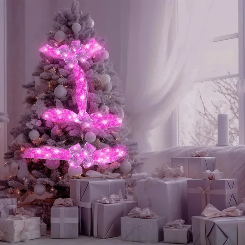 Vista 5 de Luces de cinta de Navidad 16.4 pies, cinta de árbol de Navidad con brillo, luces de cadena operadas a batería para interiores/exteriores
