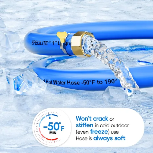 Vista 3 de SPECILITE Manguera de agua de jardín caliente/fría de 5 pies x 1 pulgada, -50 ℉ a 190 ℉, resistente, flexible, explosión de 605 psi, ligera, tubo