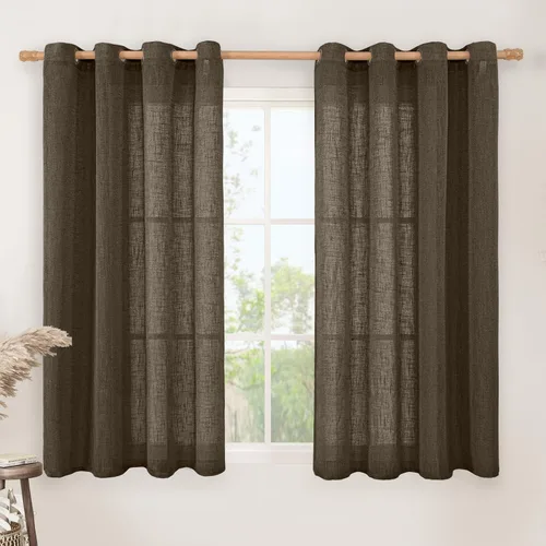 Vista 14 de LAMIT Cortinas de lino marrón caramelo para sala de estar, 84 pulgadas, de lino sintético, texturizado, filtrante de luz, paneles de privacidad