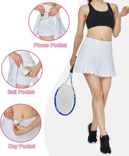 Vista 3 de HonourSex Falda de Tenis Plisada para Mujer, Faldas de Golf con Bolsillos, Falda con Pantalones Cortos para Entrenamiento, Deportes, Senderismo