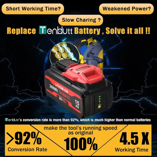 Vista 4 de Reemplazo de 15.0Ah para batería Dewalt Flex-volt 20v/60v Max DCB615 DCB612 DCB609 DCB606, compatible con Dewalt 20V y 60V MAX herramienta eléctrica