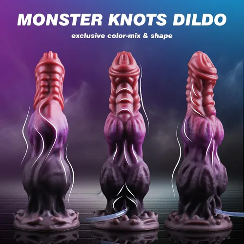 Vista 2 de Consolador alienígena monstruo animal – Consolador de nudo de fantasía de 7.87" con fuerte ventosa, consoladores gruesos compatibles con arnés