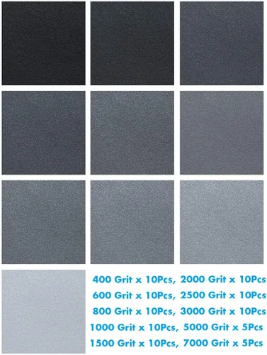 Vista 3 de Anezus Surtido de 90 piezas de papel de lija 400 a 3000 5000 7000 grano húmedo seco fino surtido para lijado automotriz, pintura de automóviles