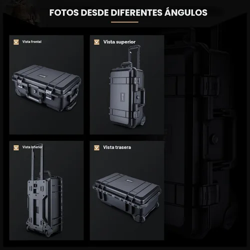 Vista 7 de Lykus HC-5120 Funda rígida impermeable con ruedas y espuma personalizable, Tamaño interior 20.3x11.3x7.3 pulgadas, Adecuada para cámara, lente