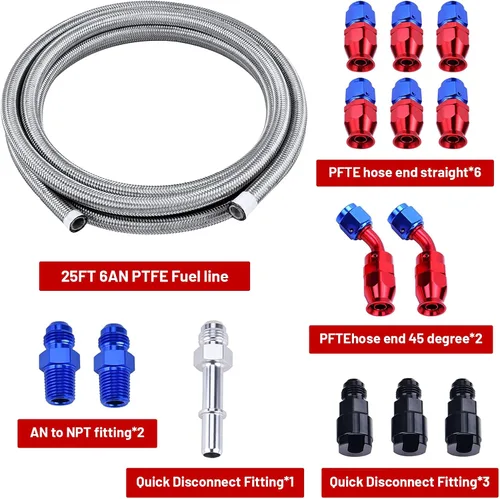 Vista 3 de 6AN 3/8" Kit de Ajuste de Línea de Combustible PTFE LS Swap EFI, Kit de Línea de Combustible PTFE de 25FT, Línea de Inyección de Combustible