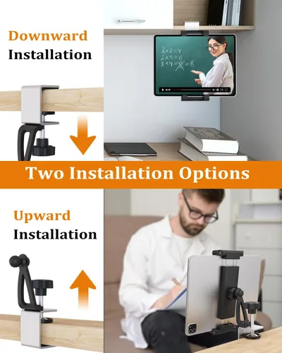 Vista 4 de Soporte para tablet debajo del gabinete, soporte para tableta de cocina con base de abrazadera de metal Sdurdy, soporte para tableta de escritorio