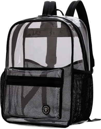 Vista 2 de FARMARK Mochila transparente resistente mochila transparente con correa resistente bolsa de libro transparente para escuela viajes trabajo Negro