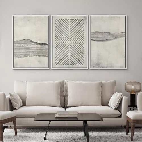 Vista 480 de SIGNWIN Lienzo enmarcado para pared, juego de arte neutro de bosque brumoso, ilustraciones en tono tierra, arte moderno, decorativo, bohemio