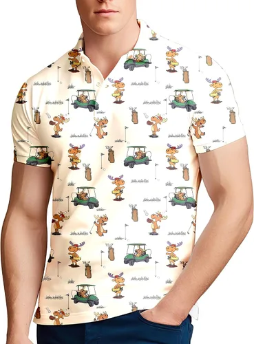 Vista 117 de Camisa de golf de los años 80 para hombre, ajuste seco, manga corta, estampada, divertidas, camisas de golf de los años 90 para hombre