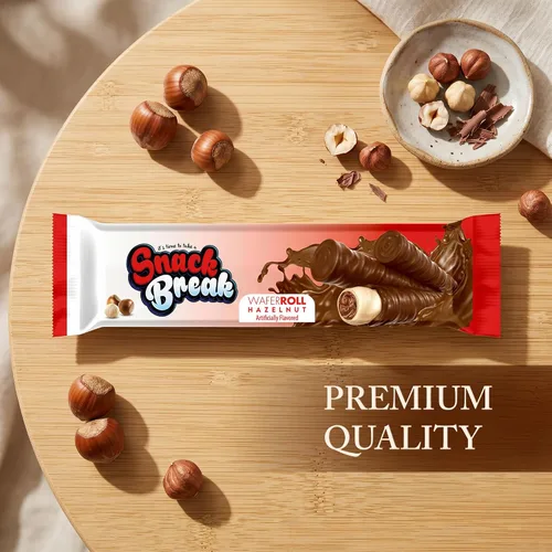 Vista 7 de Snack Break Rollos de Oblea de Avellana, Galletas de Oblea Enrolladas, Snack Delicioso con Capa de Cacao, Envueltos Individualmente, Palitos