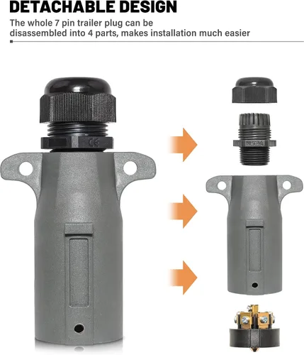 Vista 6 de Oyviny Adaptador de remolque plano de 7 vías a 12 V y 4/5 + enchufe de remolque desmontable de 7 pines RV