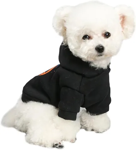 Vista 3 de Sudaderas con capucha para cachorros negros para perros pequeños con patrones de calabaza y calavera y bruja, sudadera cálida para perros