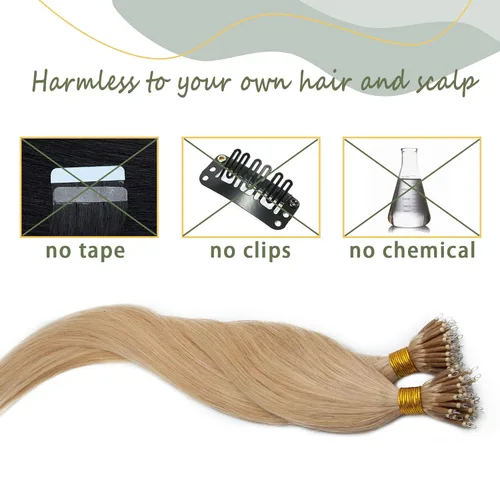 Vista 165 de SEGO Extensiones de cabello humano con micro cuentas, extensiones de cabello humano con micro bucle, lacio, natural, fusión fría, 1.76 oz/paquete