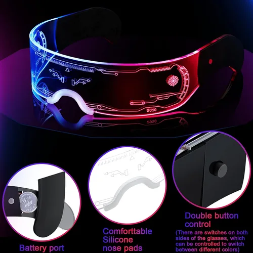 Vista 3 de TOODOO 4 pares de anteojos con visera LED, anteojos luminosos futuristas, 7 colores, 4 modos para club, fiesta de Navidad, Transparente