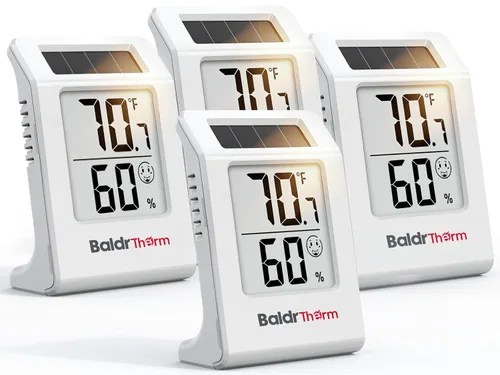 Vista 9 de BALDR 2-Pack Digital Hygrometer Thermometer, Solar Power with Battery Backup Temperature and Humidity Monitor, Mini Room Thermometer with Comfort